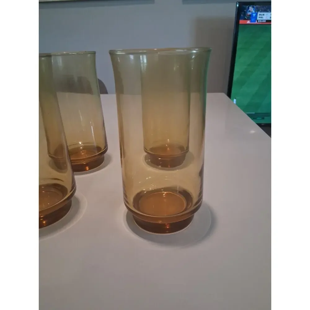 Set of 6 Vintage Libbey Bolero Gold Amber Glasses Tumblers MCM 1970s